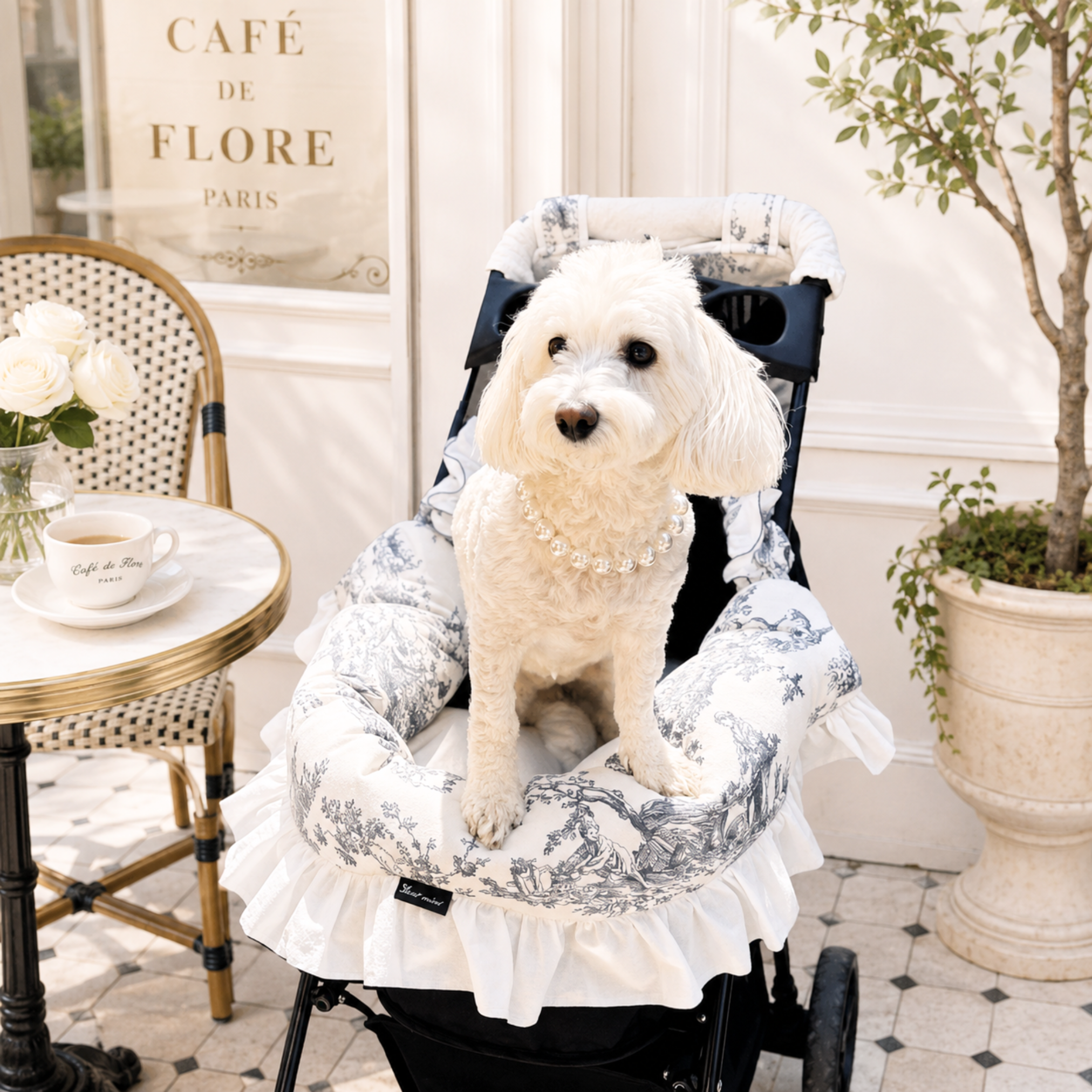 NEW｜即納【auntmimi】 Guard Cushion ｜Frill Toile de Jouy Gray