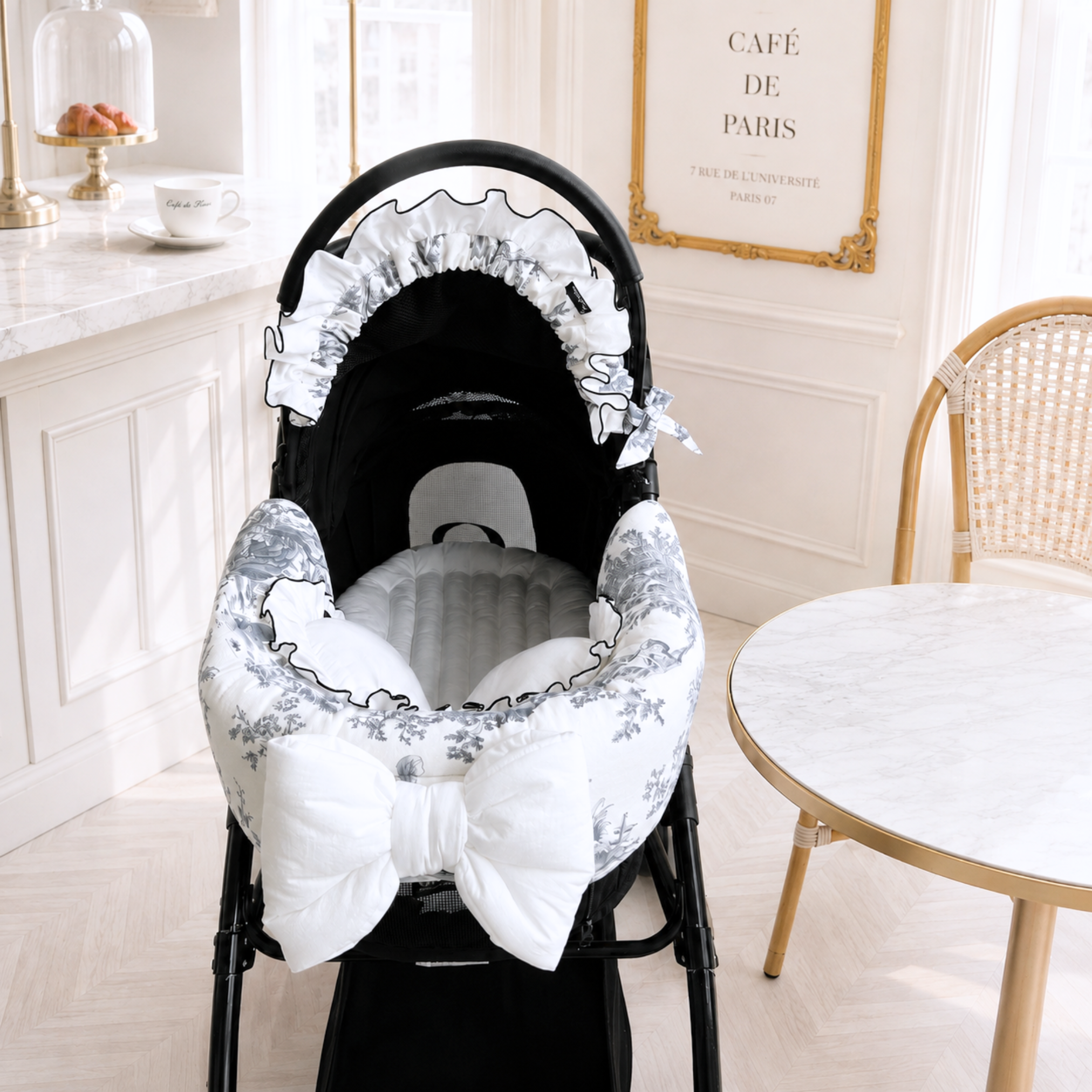 NEW｜即納【auntmimi】 Guard Cushion Ribbon｜Toile de Jouy Gray