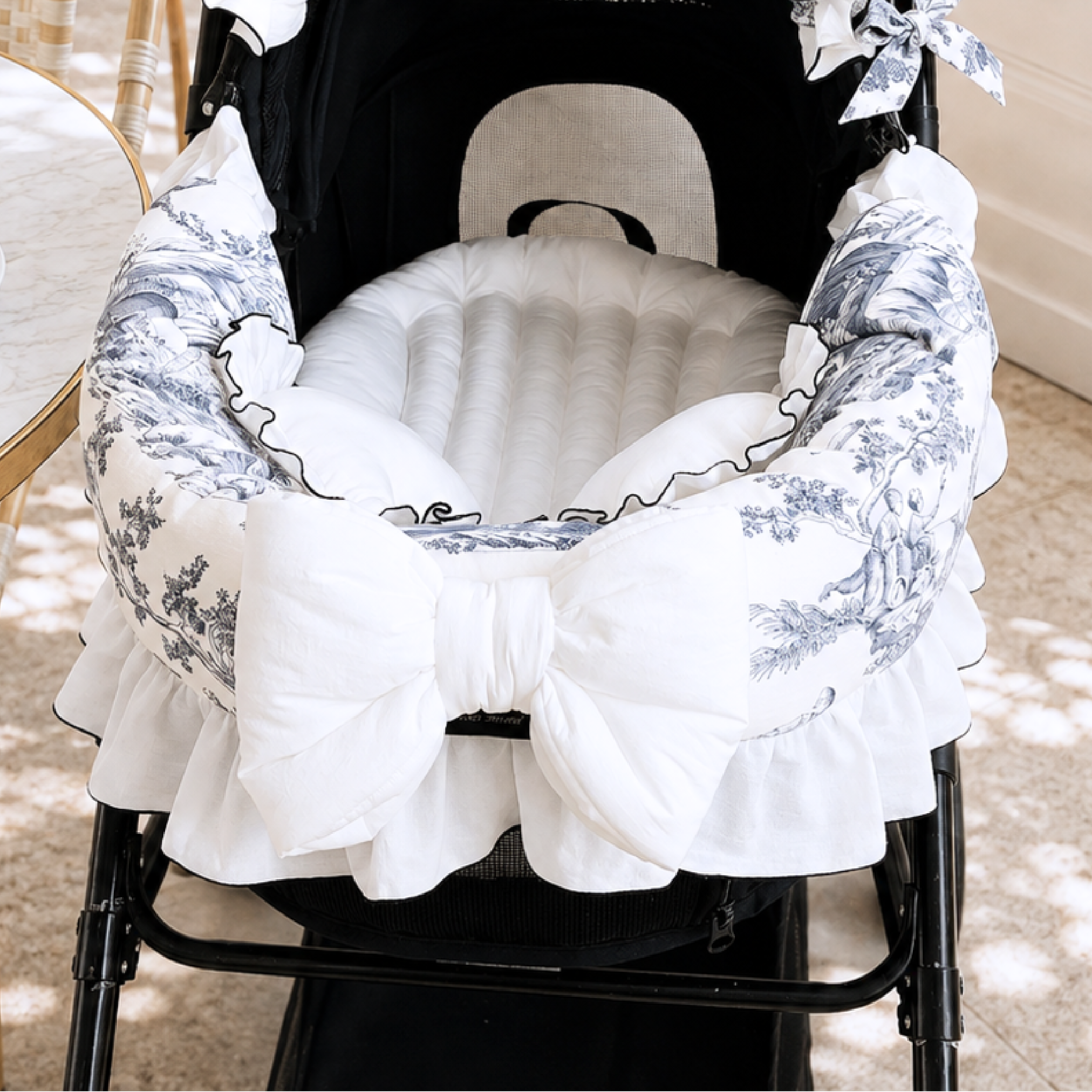 NEW【auntmimi】 Guard Cushion  Frill Ribbon｜Toile de Jouy Gray