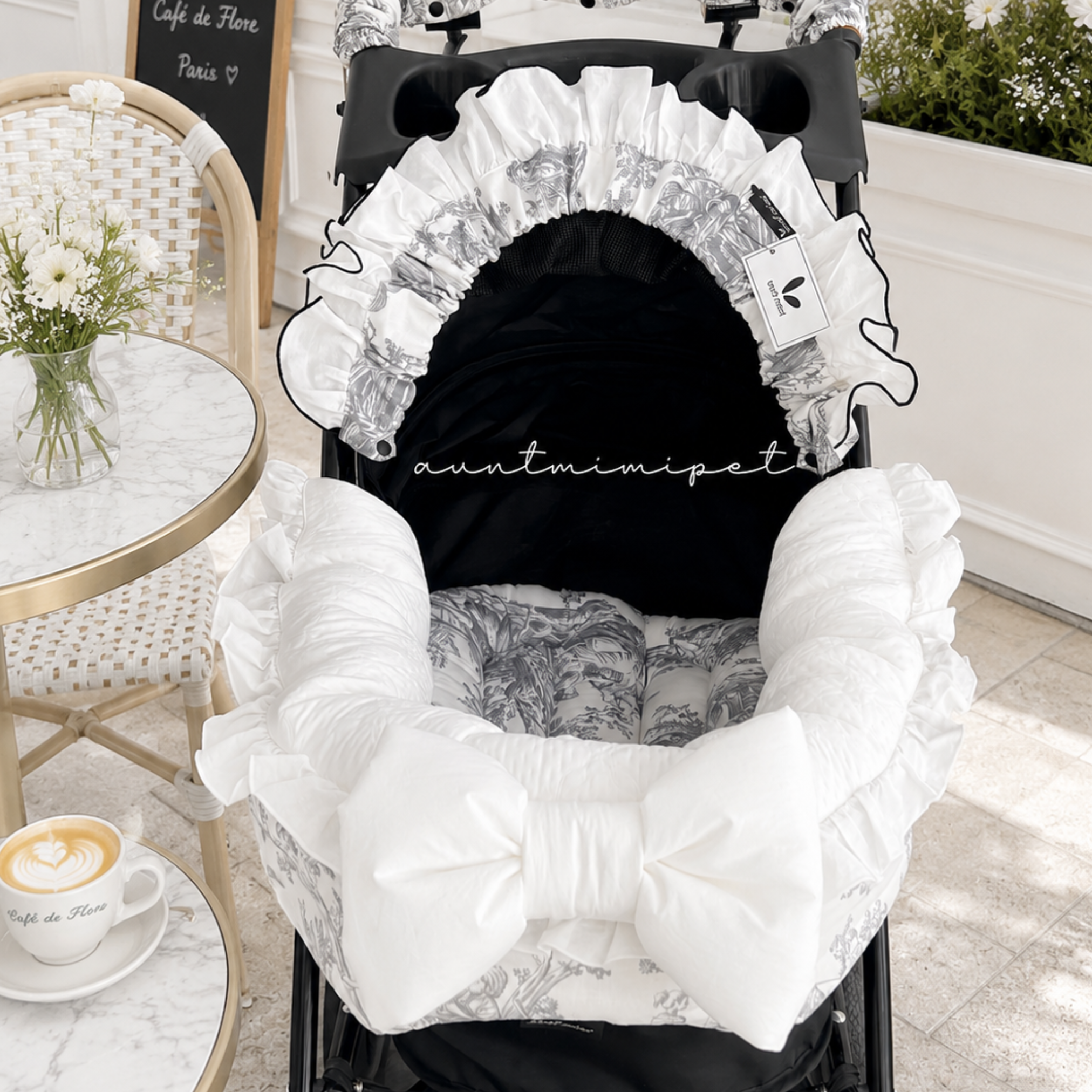 NEW｜即納【auntmimi】DURARON®  Guard Cushion ｜Ribbon Toile de Jouy Gray