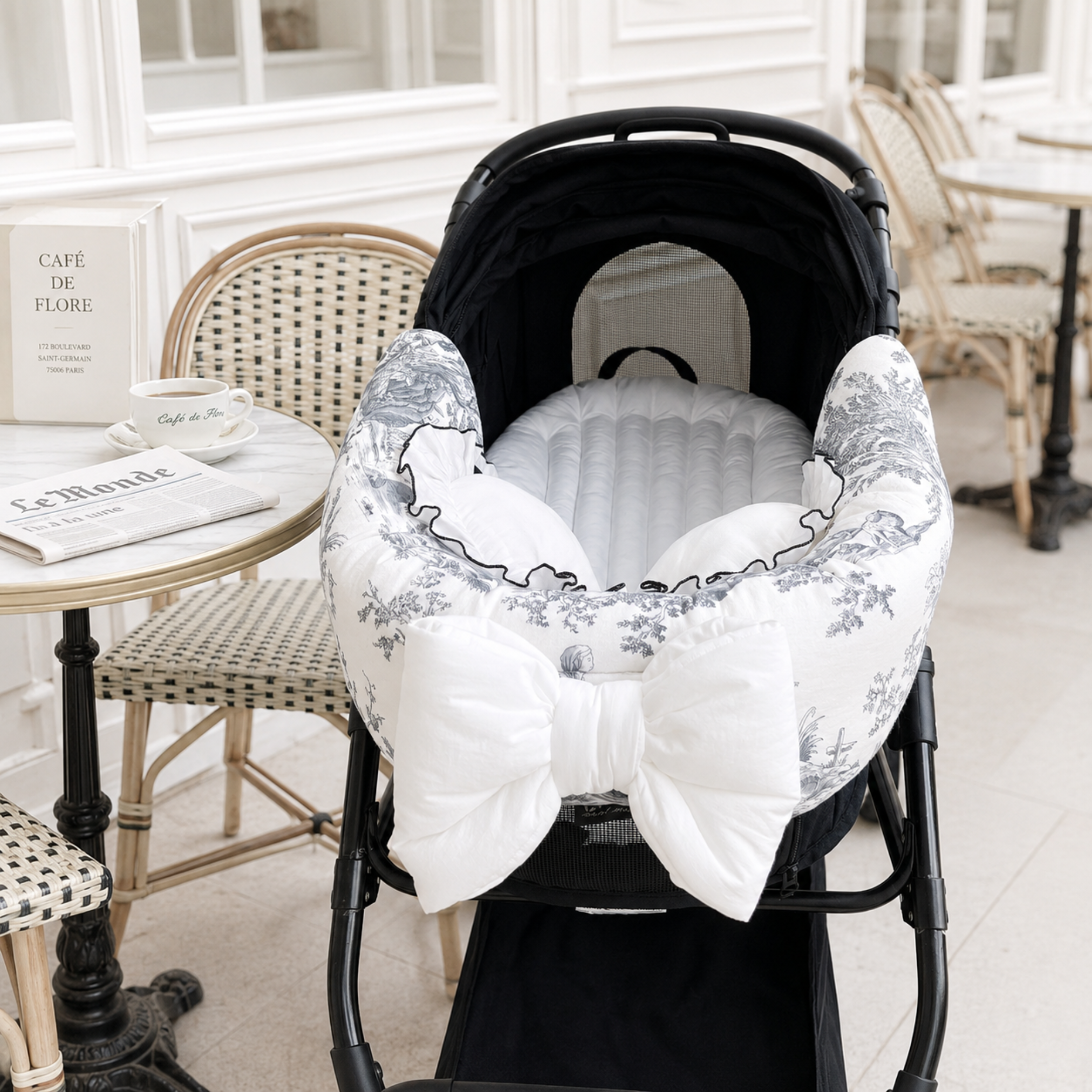 NEW｜即納【auntmimi】 Guard Cushion Ribbon｜Toile de Jouy Gray