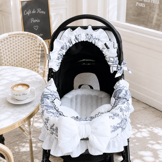 NEW｜即納【auntmimi】 Guard Cushion  Frill Ribbon｜Toile de Jouy Gray